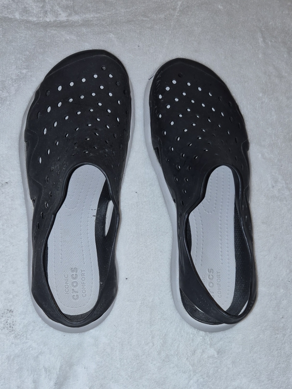 CROCS Black Perforated Slip-On Comfort Clogs with White Insoles